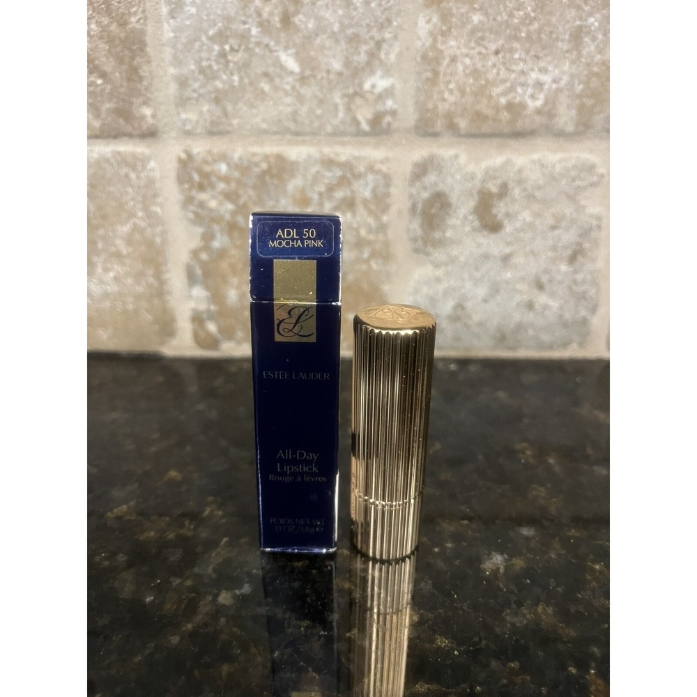 Estee Lauder Mocha Pink‎ All Day Long Lipstick ADL #50 Gold Case HTF New in Box